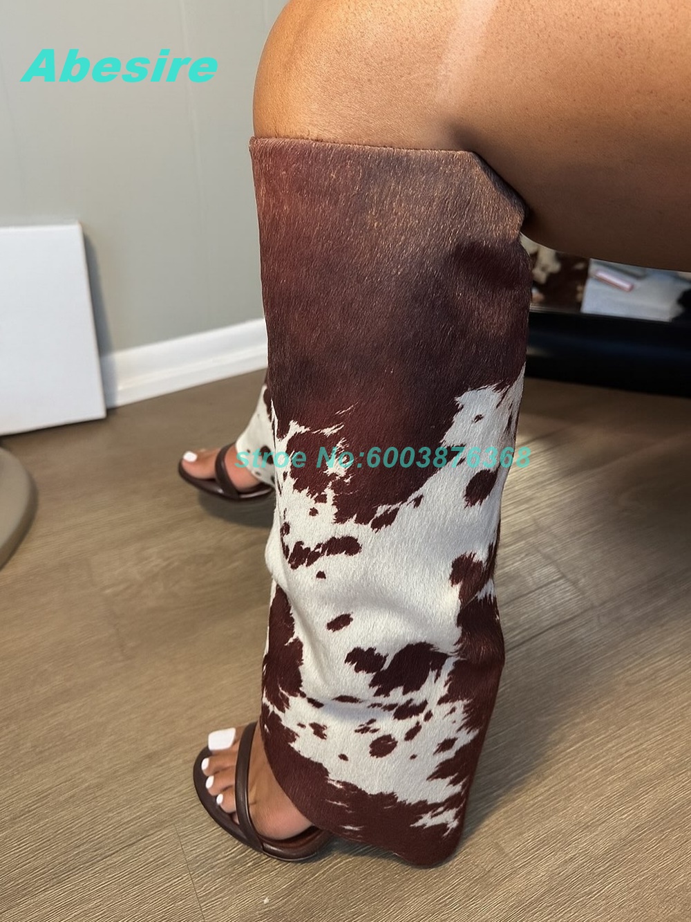 Women'S Fashion Boots - 소가죽 패치워크 스웨이드 샌들 부츠 오픈토
