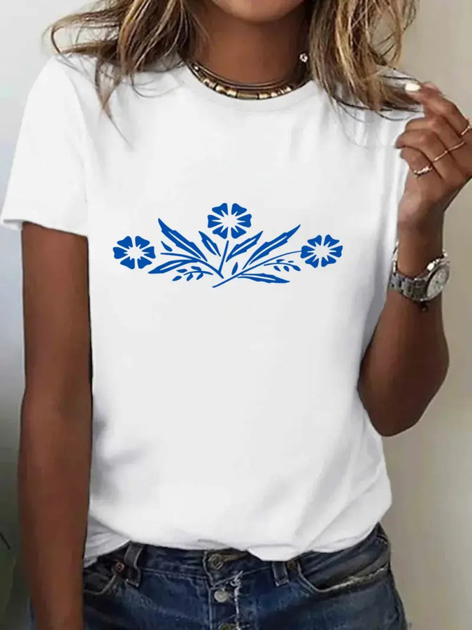Women'S Fashion Trends 2026 Spring Summer - 레터 패턴 프린트 티셔츠 캐주얼 라운드