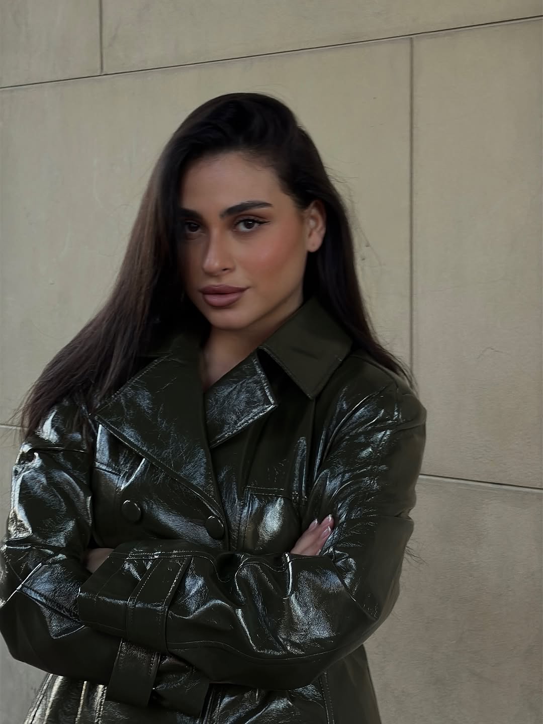 Women'S Fashion Leather Jacket - 다크 브라운 페이턴트 가죽 스커트 더블