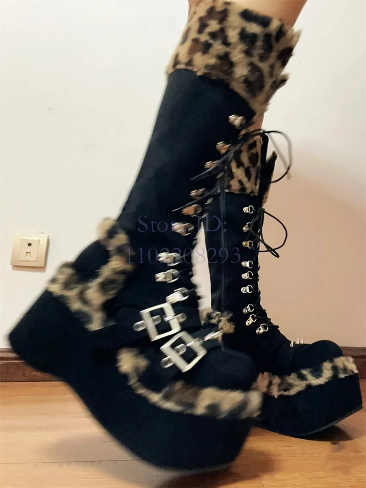 Women'S Fashion Boots 2025 - 레오파드 모피 무릎 높이 부츠, 솔리드