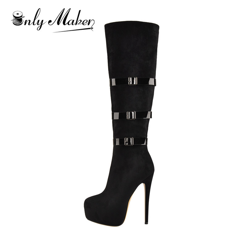 Women'S Fashion Boots - Onlymaker 여성용 하이힐 플랫폼 스틸레토 버클,