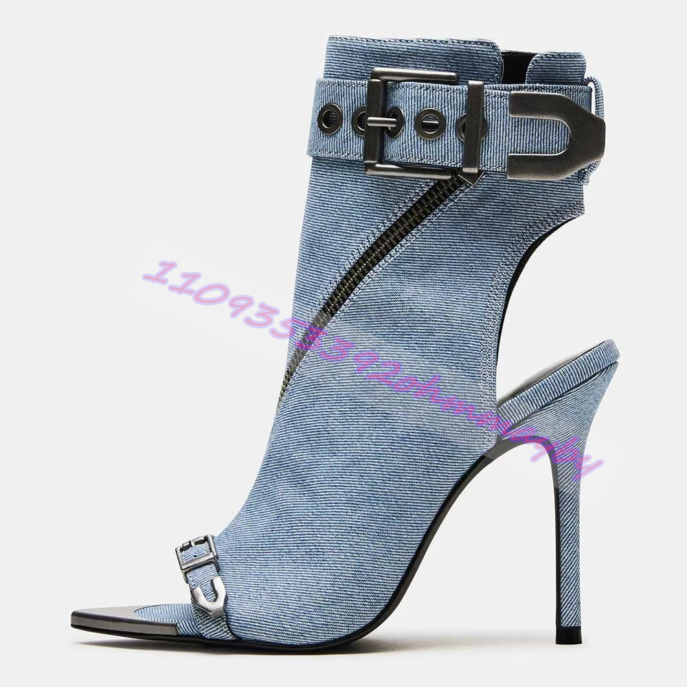 Women'S Fashion Boots - 여름 블루 데님 포인티드 토 부츠
