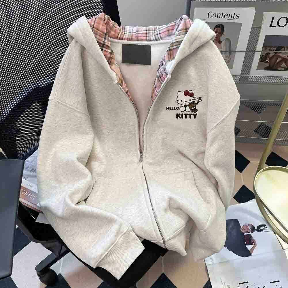 Women'S Fashion Long Coat - 헬로 키티 여성용 후드 티셔츠 카와이
