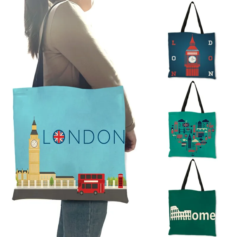 Women'S Fashion London - 고품질 린넨 숄더백 런던 빅벤 타워