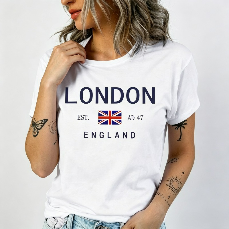 Women'S Fashion London - 여름 여성 런던 영국 티셔츠 심플