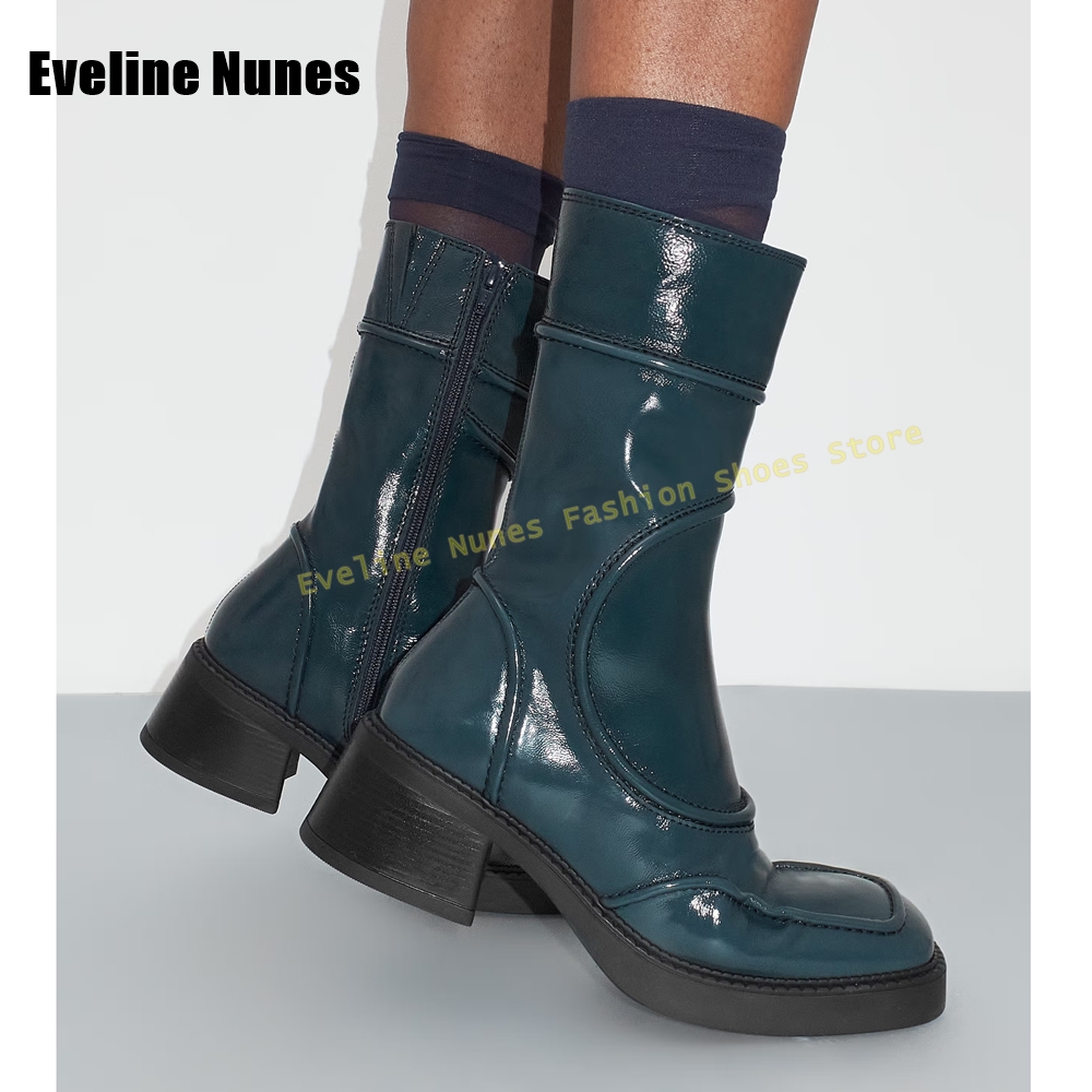 Women'S Fashion Boots 2025 - 다크 블루 스퀘어 토 패션 부츠