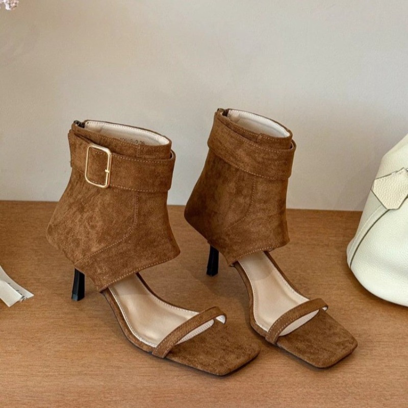 Women'S Fashion Boots - 레트로 여름 신상 스퀘어토 오픈토 하이힐