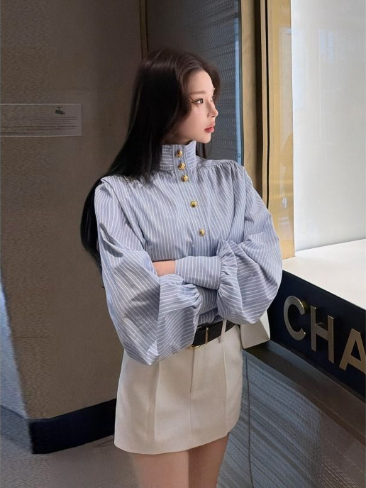 2026 봄 신상 여성 블루 스트라이프 하이넥 긴팔 셔 - Women'S Fashion Trends 2026 Spring Summer 리뷰 및 가격