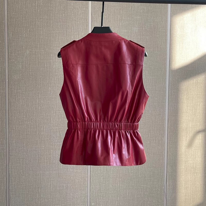 여성용 레드 천연 가죽 조끼 슬림 웨이스트 숏 스타일  - Women'S Fashion Leather Jacket 리뷰 및 가격