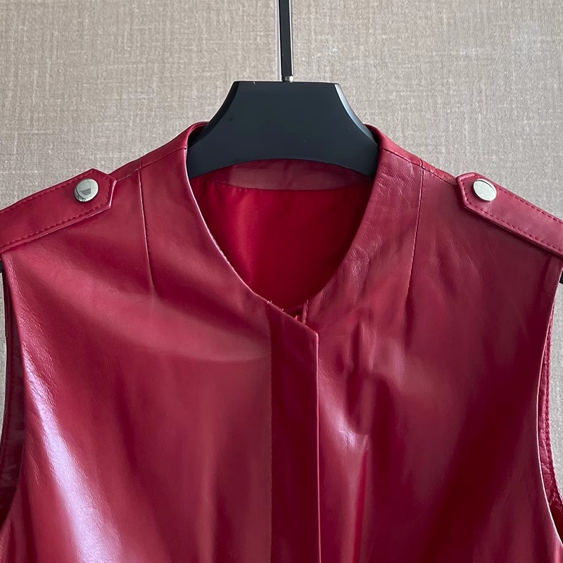 여성용 레드 천연 가죽 조끼 슬림 웨이스트 숏 스타일  - Women'S Fashion Leather Jacket 리뷰 및 가격