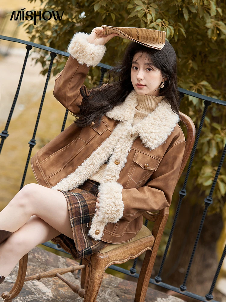 MISHOW 여성용 가죽 모피 재킷, 양털 2024,  - Women'S Fashion Leather Jacket 리뷰 및 가격