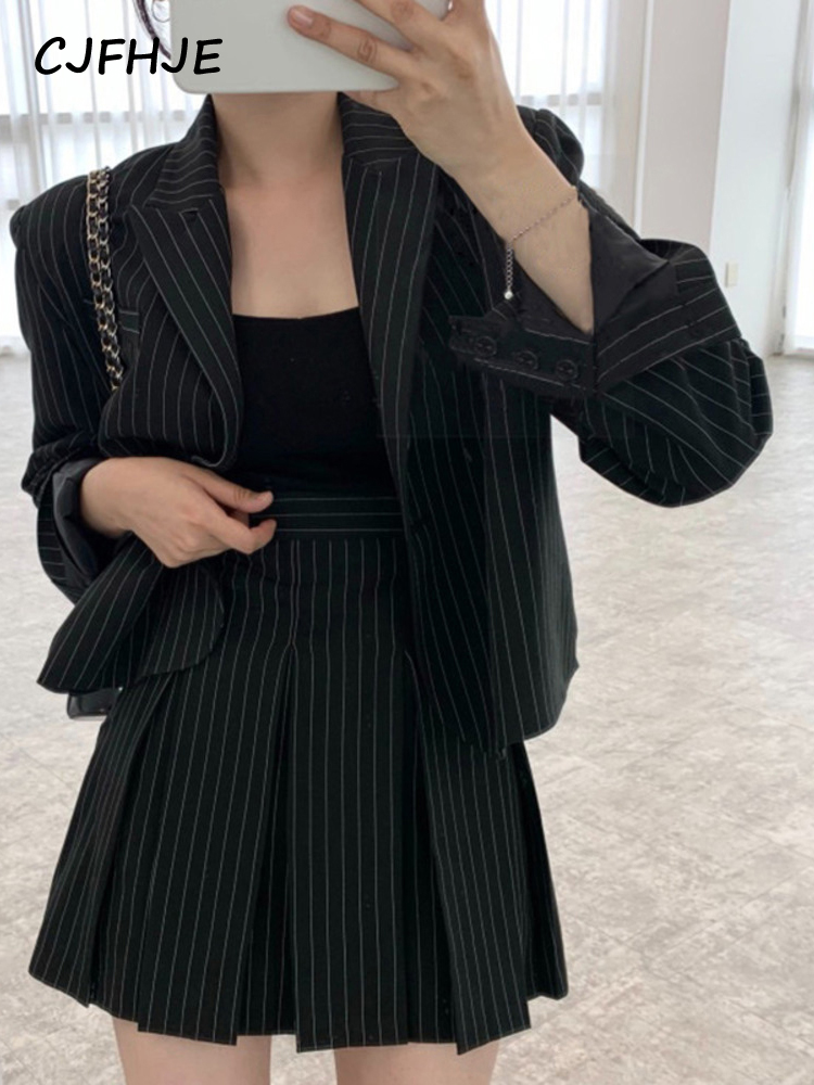 CJFHJE 여성용 스트라이프 블레이저, 노치 싱글 브 - Women'S Fashion Leather Jacket 리뷰 및 가격