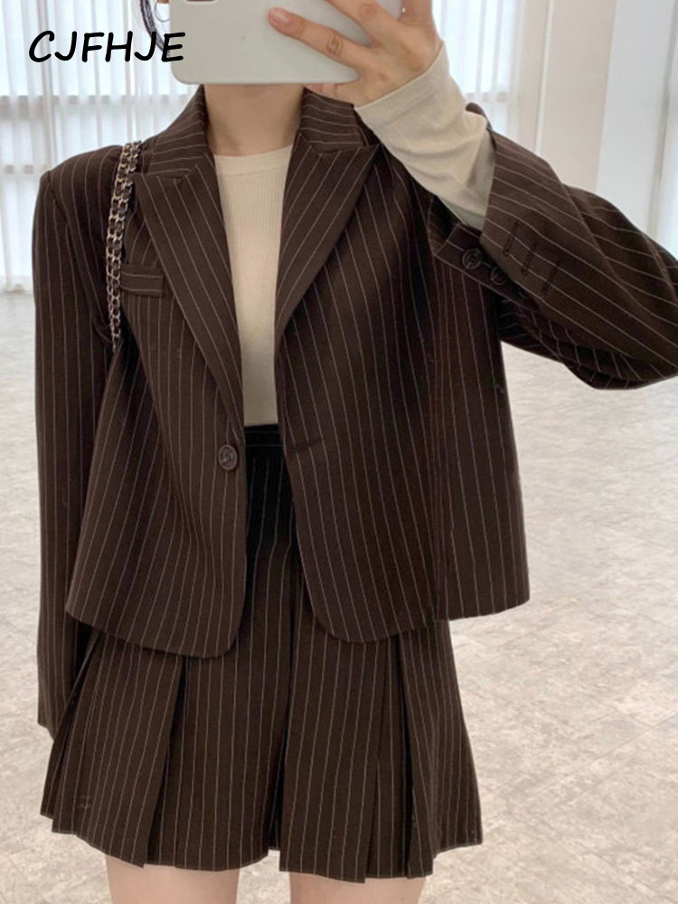 CJFHJE 여성용 스트라이프 블레이저, 노치 싱글 브 - Women'S Fashion Leather Jacket 리뷰 및 가격