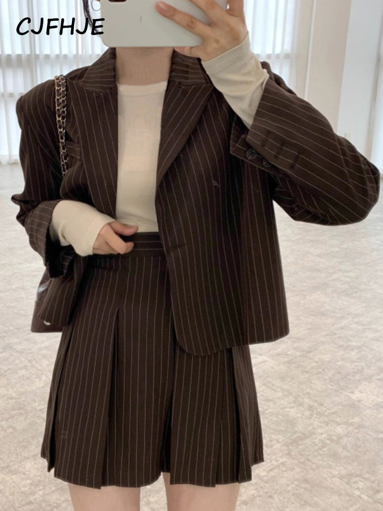 CJFHJE 여성용 스트라이프 블레이저, 노치 싱글 브 - Women'S Fashion Leather Jacket 리뷰 및 가격