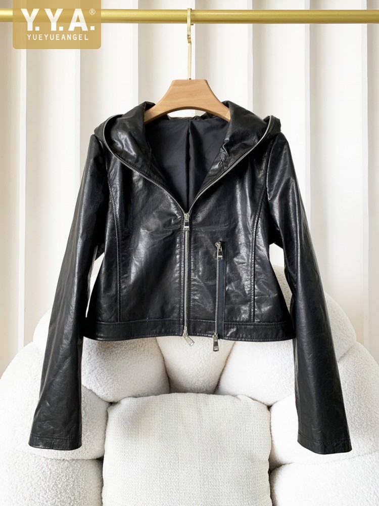 가을 캐주얼 여성 패션 지퍼 슬림 소가죽 오일 왁스 후 - Women'S Fashion Leather Jacket 리뷰 및 가격