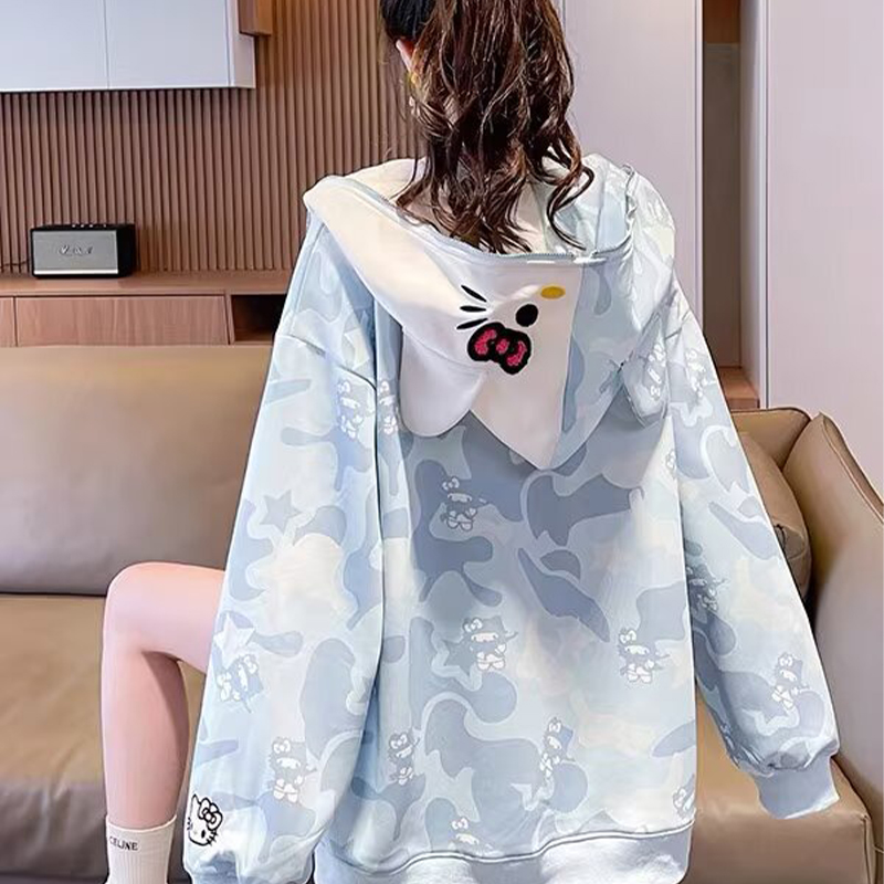 Y2K 2026New 귀여운 만화 헬로 키티 카모 후드 - Women'S Fashion Long Coat 리뷰 및 가격