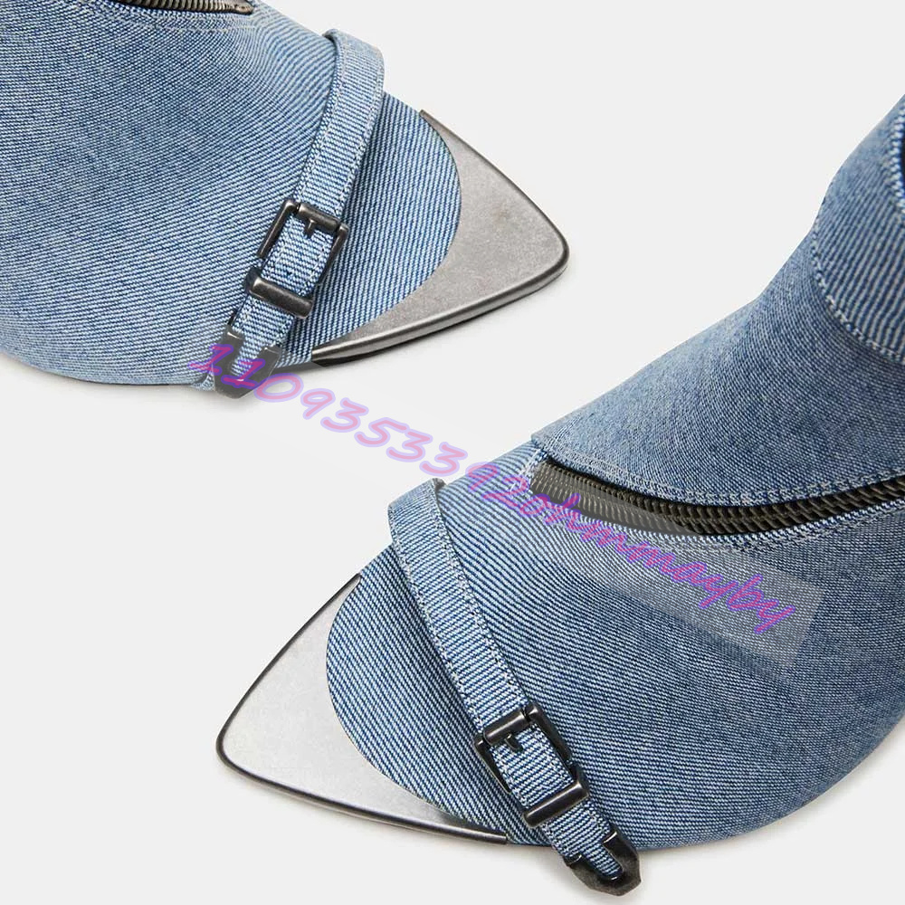 여름 블루 데님 포인티드 토 부츠 여성용 오픈 토 가죽 - Women'S Fashion Boots 리뷰 및 가격