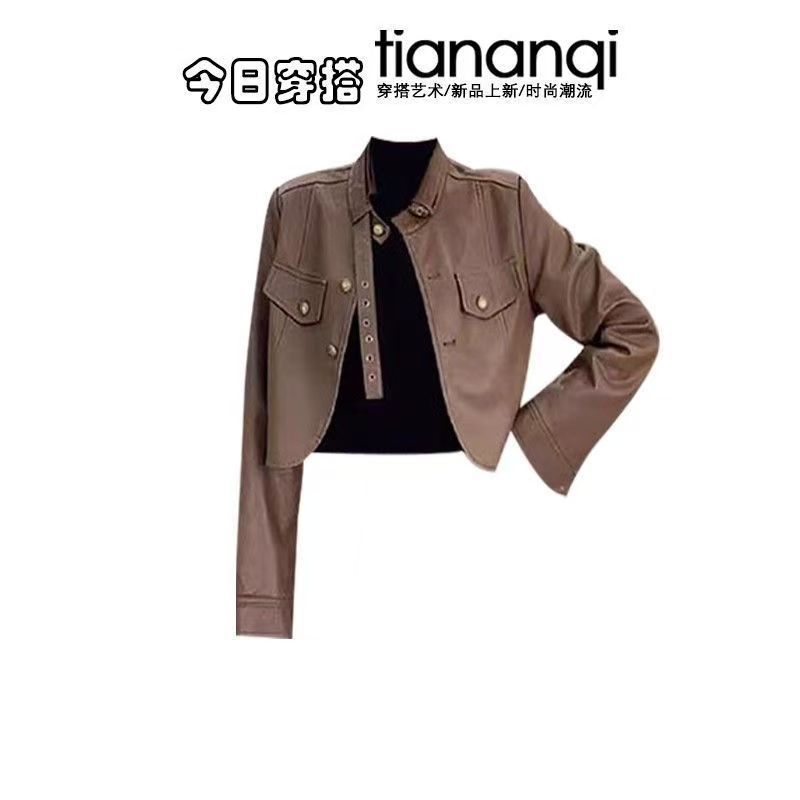 패션 여성 세트 봄과 가을 신상 메일라드 가죽 재킷 코 - Women'S Fashion Leather Jacket 리뷰 및 가격