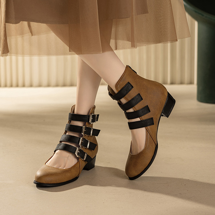 고딕 메리 제인 여성 앵클 부츠 버클 스트랩 블록 힐  - Women'S Fashion Boots 리뷰 및 가격