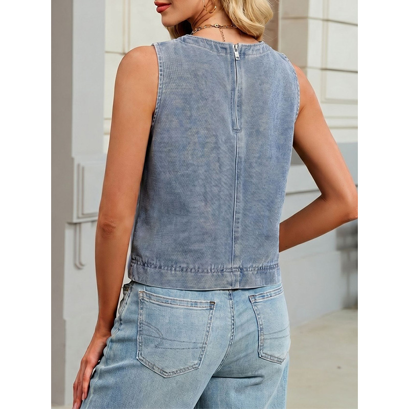 Benuynffy 캐주얼 라운드 넥 데님 조끼 여성 여 - Women Fashion Vest 리뷰 및 가격