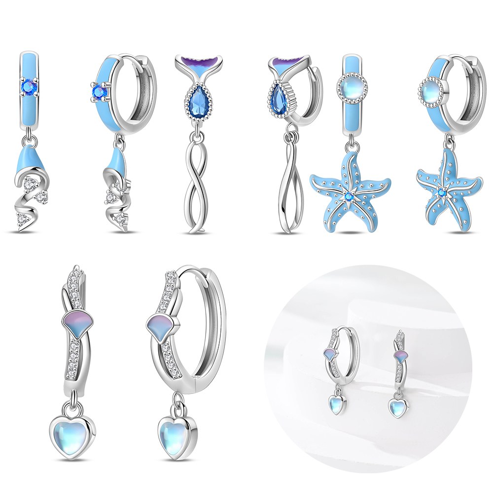 실버 색상 블루 불가사리 귀걸이 여성용 후프 귀걸이 패 - Women'S Fashion Website 리뷰 및 가격