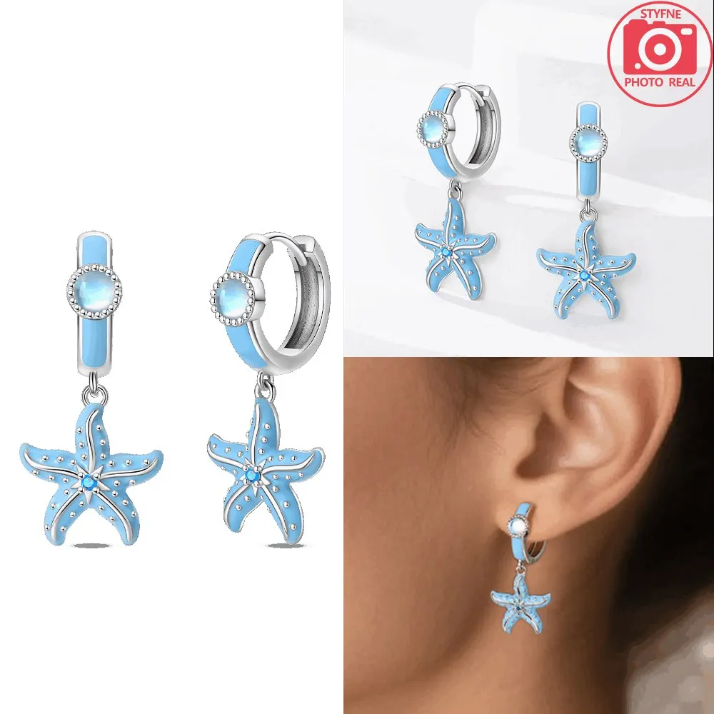 실버 색상 블루 불가사리 귀걸이 여성용 후프 귀걸이 패 - Women'S Fashion Website 리뷰 및 가격