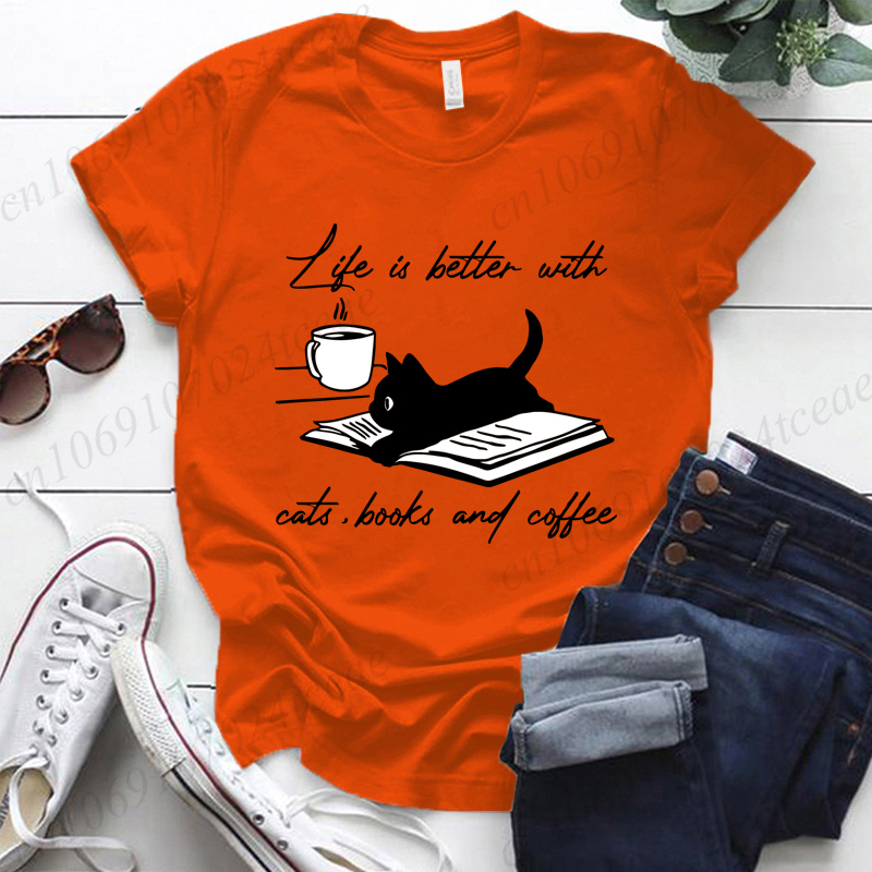 고양이, 책 및 커피 Tshirt와 함께 삶은 더 좋습 - Women Fashion Quotes 리뷰 및 가격