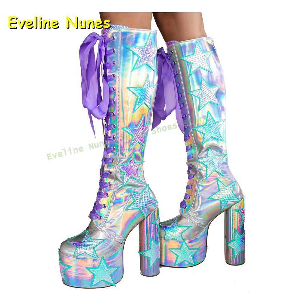 스타 프린트 멀티 컬러 플랫폼 부츠 라운드 토 라운드  - Women'S Fashion Boots 2025 리뷰 및 가격