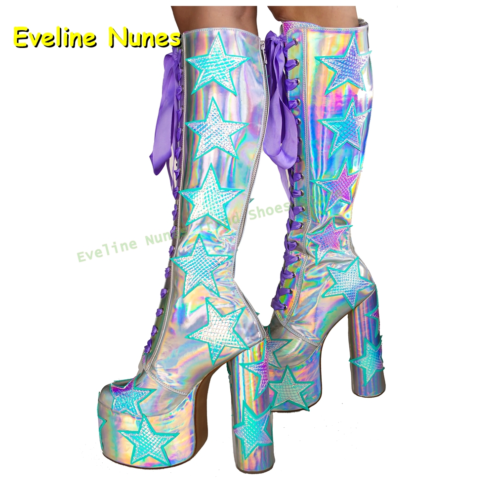 스타 프린트 멀티 컬러 플랫폼 부츠 라운드 토 라운드  - Women'S Fashion Boots 2025 리뷰 및 가격