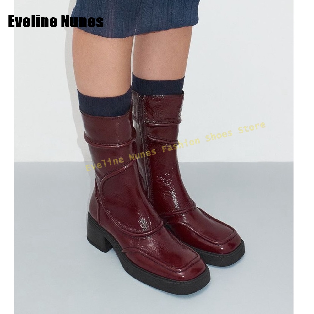 다크 블루 스퀘어 토 패션 부츠 솔리드 패치워크 사이드 - Women'S Fashion Boots 2025 리뷰 및 가격