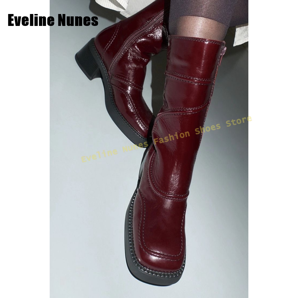 다크 블루 스퀘어 토 패션 부츠 솔리드 패치워크 사이드 - Women'S Fashion Boots 2025 리뷰 및 가격