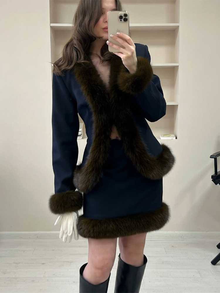 여성 퍼 패치워크 스커트 수트 레트로 슬림 긴팔 코트  - Women'S Fashion Long Coat 리뷰 및 가격