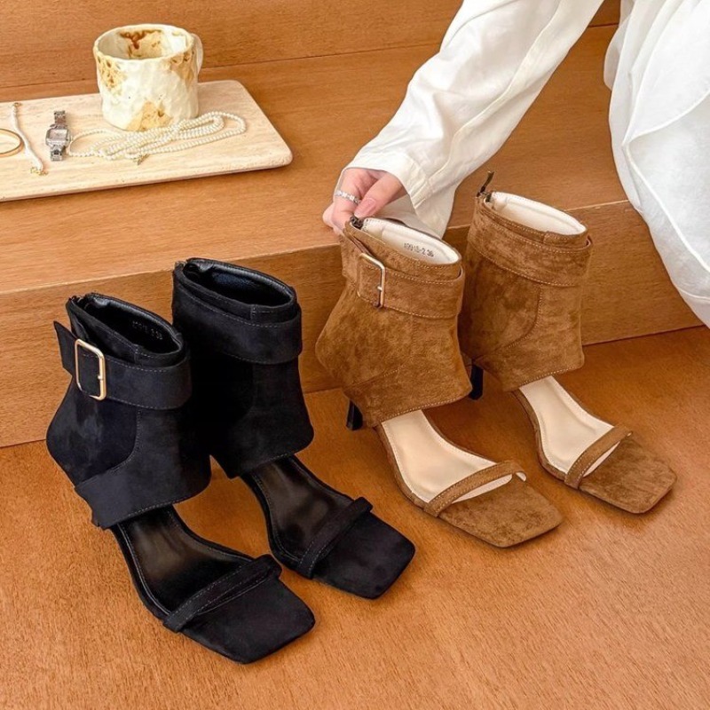 레트로 여름 신상 스퀘어토 오픈토 하이힐 콜드 부츠 여 - Women'S Fashion Boots 리뷰 및 가격
