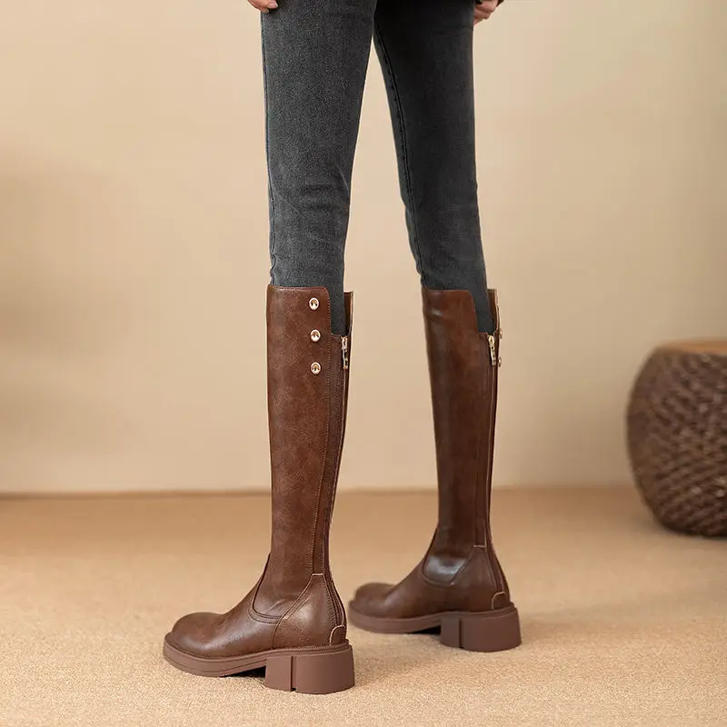 가을 겨울 중간 굽 여성 무릎 높이 부츠 방수 PU 패 - Women'S Fashion Boots 2025 리뷰 및 가격