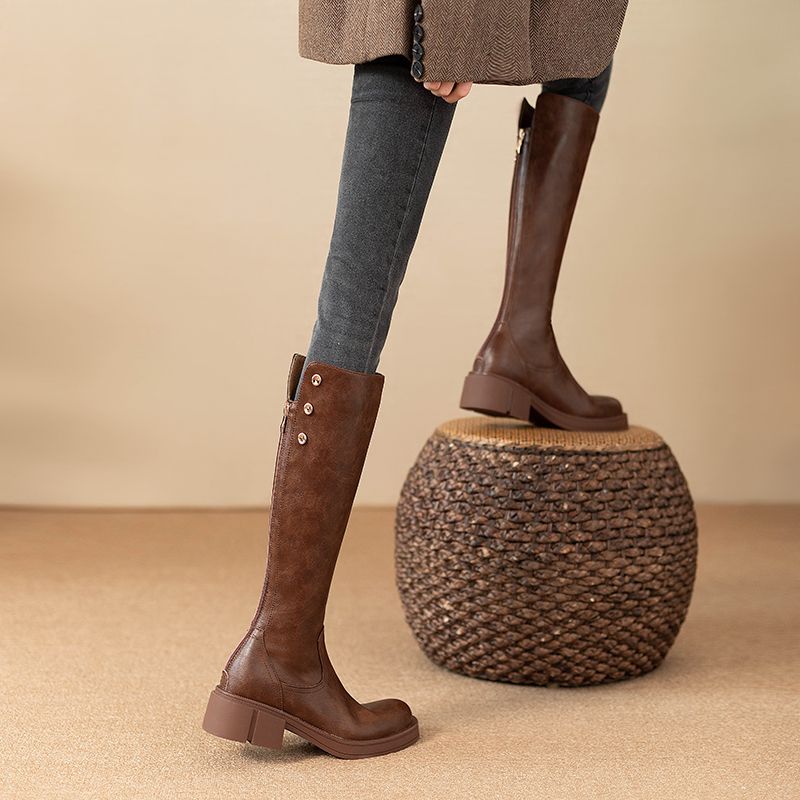 가을 겨울 중간 굽 여성 무릎 높이 부츠 방수 PU 패 - Women'S Fashion Boots 2025 리뷰 및 가격